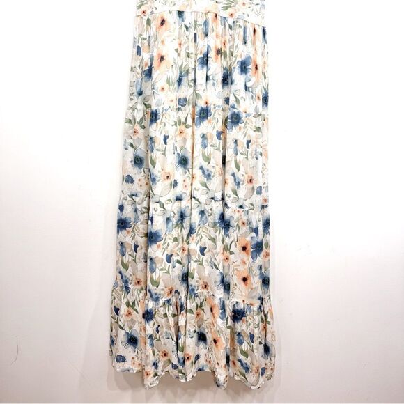 Penelope Rose White Blue Peach Floral V Neck Tiered Maxi Tank Dress NEW - Picture 4 of 16